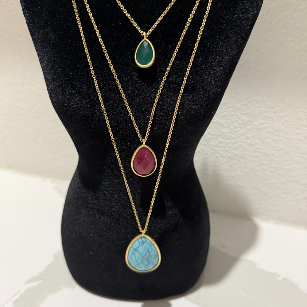 New Chloe + Isabel Gold Turquoise Minaret Hammered 3-Row Convertible Necklace